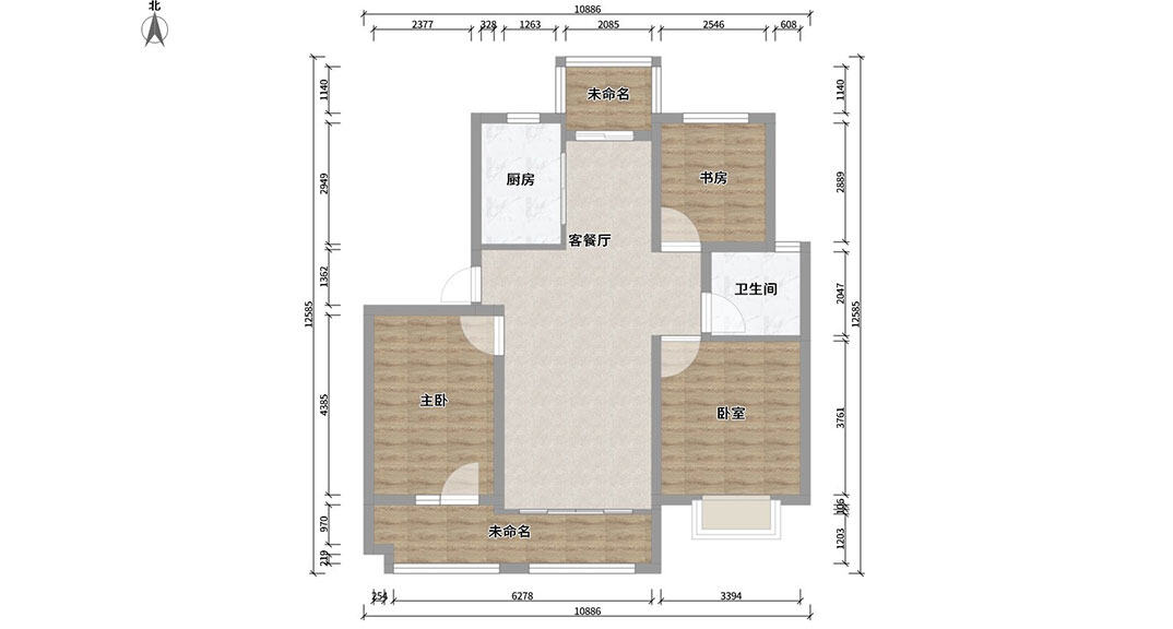 桂花园100㎡三室二厅户型平面结构图.jpg